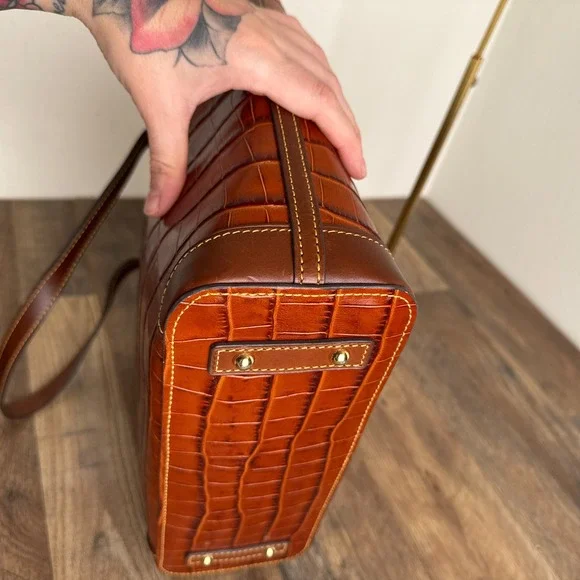 Dooney & Bourke Charleston Cognac Croc Embossed Leather Tote Bag - Picture 16 of 16